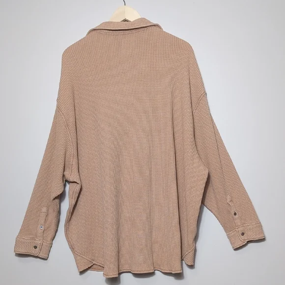 Aerie LumberJane Waffle Shirt Cappuccino Tan Button Up Oversized Relaxed XL - Picture 13 of 16